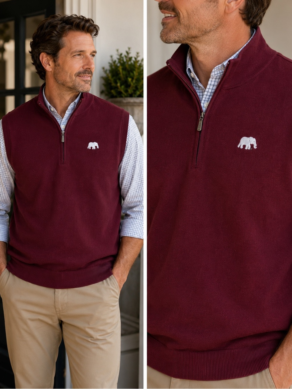 Carnoustie 100% Cotton Quarter Zip Sweater Vest Burgundy Size Large Golf